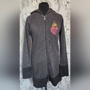 Anhk Royalty - Rhinestone Flame Heart Long Sleeve Hooded Zipup Cardigan - (L)